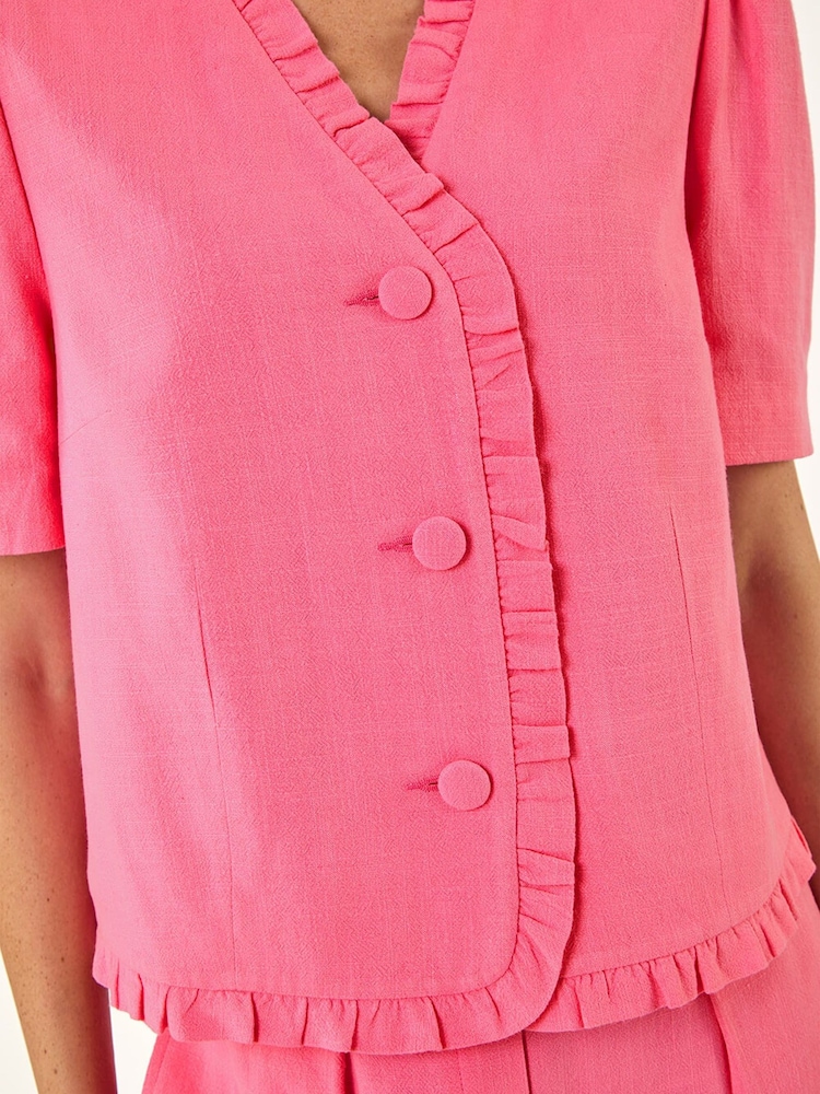 Roman Pink Frill Linen Blend Button Jacket - Image 5 of 5