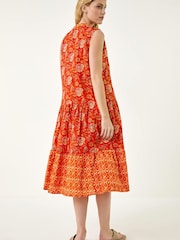 Roman Orange Floral Print Contrast Swing Dress - Image 3 of 5