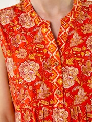Roman Orange Floral Print Contrast Swing Dress - Image 5 of 5