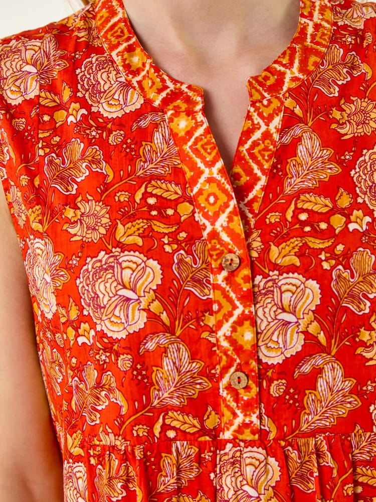 Roman Orange Floral Print Contrast Swing Dress - Image 6 of 6 Roman Orange Floral Print Contrast Swing Dress - Image 6 of 6