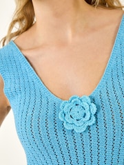 Roman Blue Flower Front Knit Vest Top - Image 5 of 5
