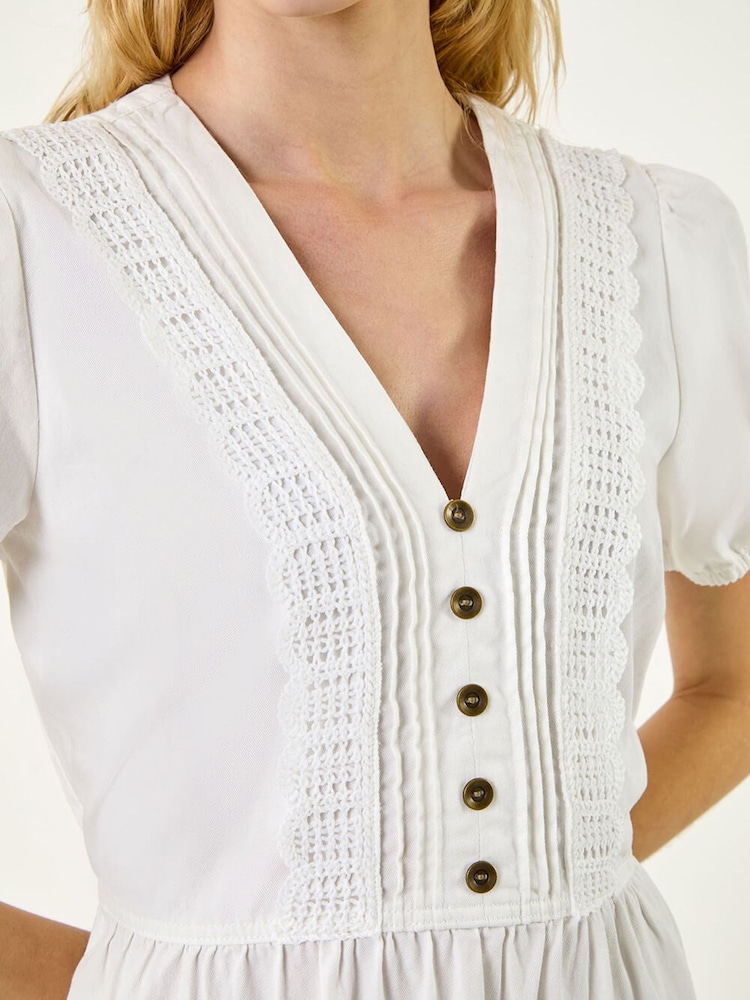 Roman White Cotton Crochet Trim Dress - Image 3 of 3