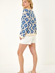 Roman Blue Diamond Crochet Knit Top - Image 3 of 5