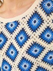 Roman Blue Diamond Crochet Knit Top - Image 5 of 5