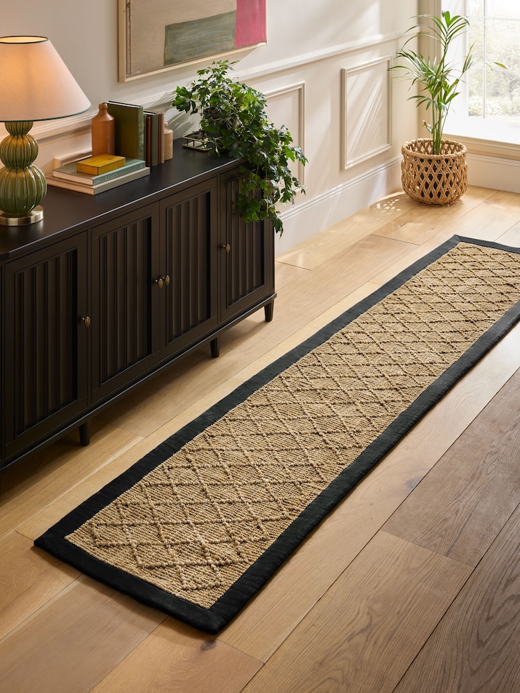 Nina Campbell Natural Diamond Hand Woven Jute Runner - Image 1 of 5 Nina Campbell Natural Diamond Hand Woven Jute Runner - Image 1 of 5