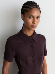 Reiss Grape Burgundy Ayla Striped-Hem Pleated Midi Dress - Image 5 of 7