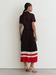 Reiss Grape Burgundy Ayla Striped-Hem Pleated Midi Dress - Image 6 of 7
