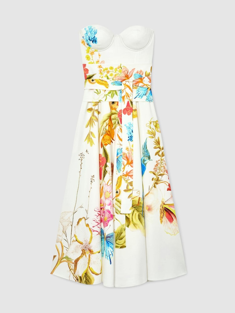 Reiss Ivory Anisa Reiss | NYBG Printed Bustier Midi Dress - Image 2 of 7 Reiss Ivory Anisa Reiss | NYBG Printed Bustier Midi Dress - Image 2 of 7