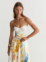 Reiss Ivory Anisa Reiss | NYBG Printed Bustier Midi Dress - Image 3 of 7