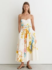 Reiss Ivory Anisa Reiss | NYBG Printed Bustier Midi Dress - Image 4 of 7