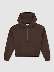 Reiss Mocha Brown Lockie Premium Interlock Half-Zip Hoodie - Image 2 of 7