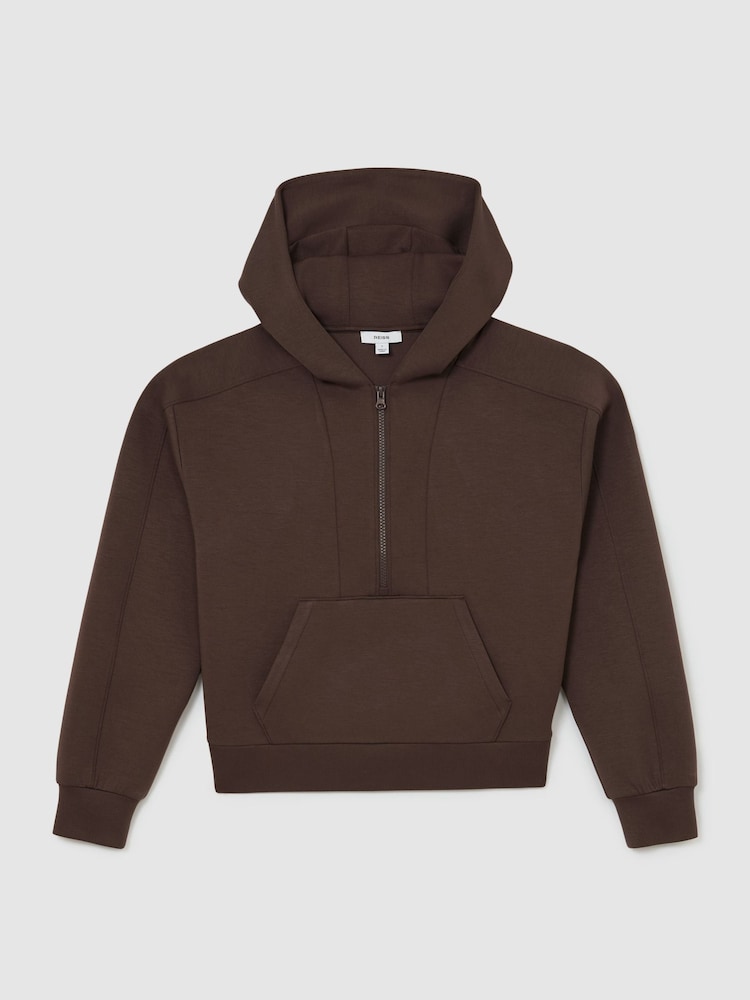 Reiss Mocha Brown Lockie Premium Interlock Half-Zip Hoodie - Image 2 of 7