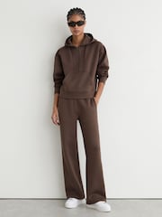 Reiss Mocha Brown Lockie Premium Interlock Half-Zip Hoodie - Image 3 of 7