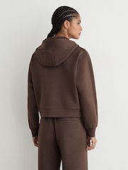 Reiss Mocha Brown Lockie Premium Interlock Half-Zip Hoodie - Image 5 of 7