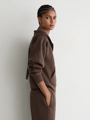 Reiss Mocha Brown Lockie Premium Interlock Half-Zip Hoodie - Image 6 of 7