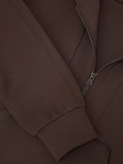 Reiss Mocha Brown Lockie Premium Interlock Half-Zip Hoodie - Image 7 of 7