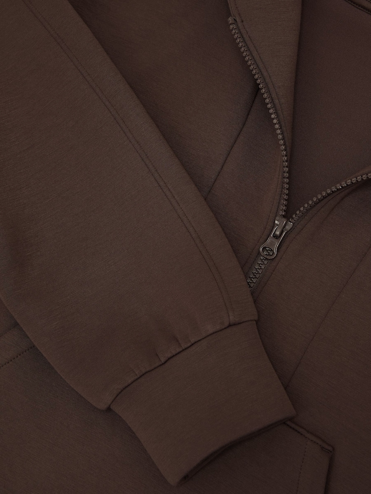 Reiss Mocha Brown Lockie Premium Interlock Half-Zip Hoodie - Image 7 of 7
