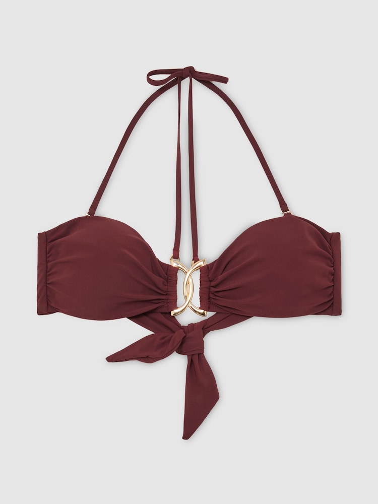 Reiss Rhubarb Red Johannah Floral-Print Halter Bandeau Bikini Top - Image 2 of 7 Reiss Rhubarb Red Johannah Floral-Print Halter Bandeau Bikini Top - Image 2 of 7