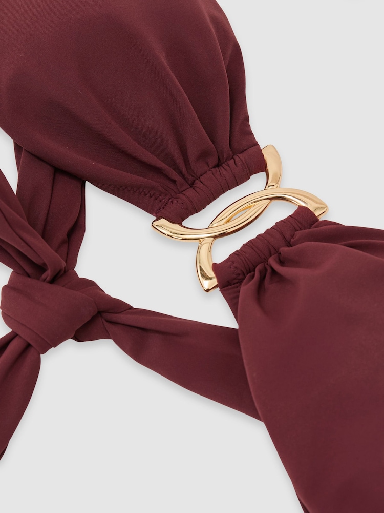 Reiss Rhubarb Red Johannah Floral-Print Halter Bandeau Bikini Top - Image 7 of 7 Reiss Rhubarb Red Johannah Floral-Print Halter Bandeau Bikini Top - Image 7 of 7