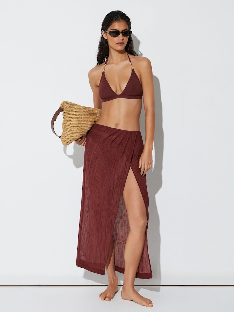 Reiss Rhubarb Red Rosa Cotton-Blend Gauze Wrap Beach Skirt - Image 1 of 7 Reiss Rhubarb Red Rosa Cotton-Blend Gauze Wrap Beach Skirt - Image 1 of 7