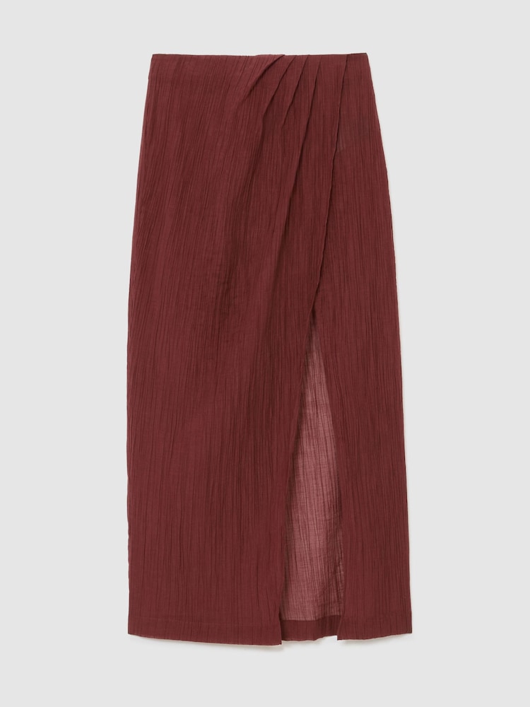 Reiss Rhubarb Red Rosa Cotton-Blend Gauze Wrap Beach Skirt - Image 2 of 7 Reiss Rhubarb Red Rosa Cotton-Blend Gauze Wrap Beach Skirt - Image 2 of 7