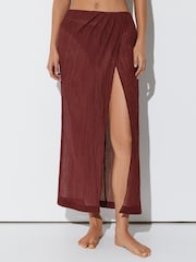 Reiss Rhubarb Red Rosa Cotton-Blend Gauze Wrap Beach Skirt - Image 4 of 7