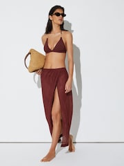 Reiss Rhubarb Red Rosa Cotton-Blend Gauze Wrap Beach Skirt - Image 5 of 7