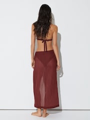 Reiss Rhubarb Red Rosa Cotton-Blend Gauze Wrap Beach Skirt - Image 6 of 7