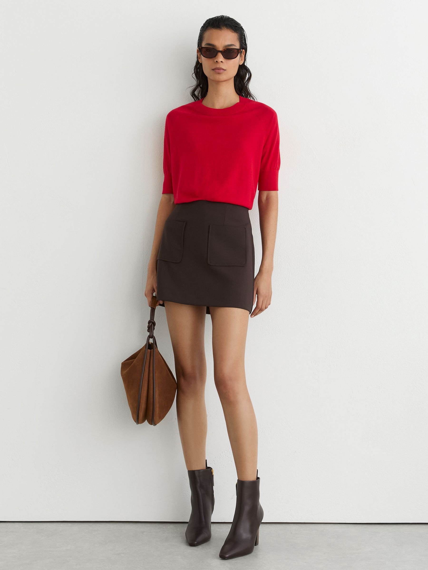 Reiss Red Merino Wool Crew-neck T-shirt