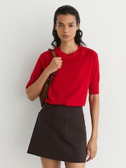 Reiss Red Suzzie Merino Wool Crew-Neck T-Shirt - Image 4 of 6