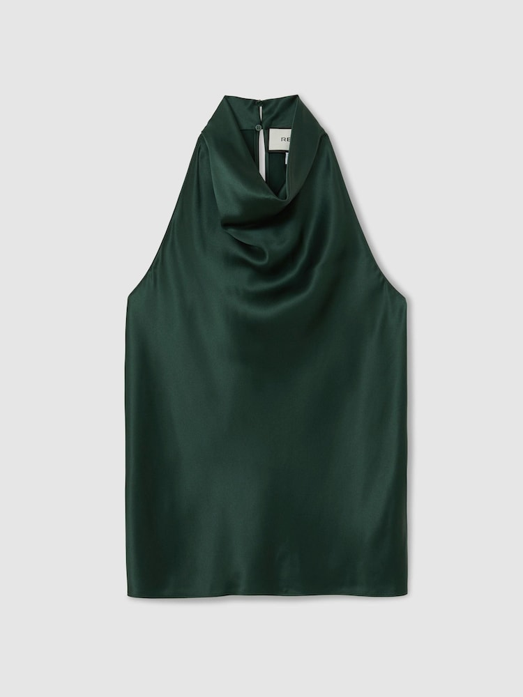 Reiss Teal Green Kory Silk Cowl-Neck Sleeveless Top - Image 2 of 7