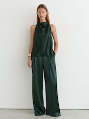 Reiss Teal Green Kory Silk Cowl-Neck Sleeveless Top - Image 4 of 7
