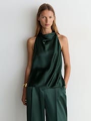 Reiss Teal Green Kory Silk Cowl-Neck Sleeveless Top - Image 5 of 7