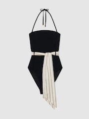 Reiss Black Print Etienne Bandeau Scarf-Belt Halterneck Swimsuit - Image 2 of 7