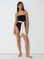 Reiss Black Print Etienne Bandeau Scarf-Belt Halterneck Swimsuit - Image 4 of 7