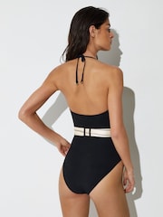 Reiss Black Print Etienne Bandeau Scarf-Belt Halterneck Swimsuit - Image 5 of 7