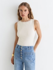 Weiß - Reiss Trinny Modal-Cotton Sheer-Trim Ruched Vest - Bild 1 von 6