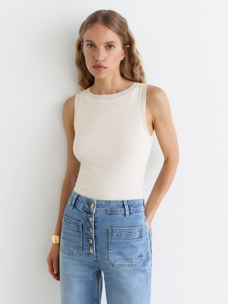 Weiß - Reiss Trinny Modal-Cotton Sheer-Trim Ruched Vest - Bild 1 von 6