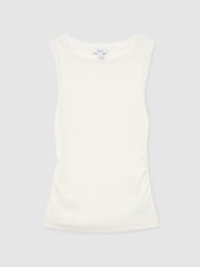 Weiß - Reiss Trinny Modal-Cotton Sheer-Trim Ruched Vest - Bild 2 von 6