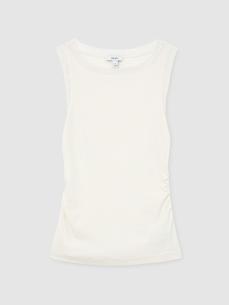 Weiß - Reiss Trinny Modal-Cotton Sheer-Trim Ruched Vest - Bild 2 von 6
