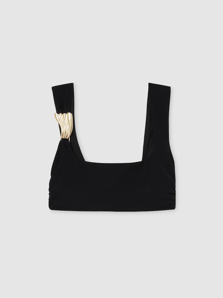 Reiss Black Alba Hardware-Detail Square-Neck Bikini Top - Image 2 of 6