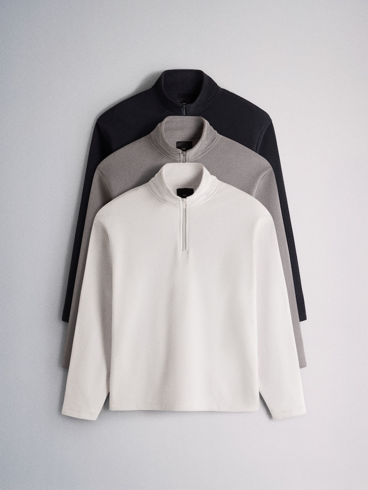 The Set 3 Pack Half Zip Micro Fleeces Navy/Grey - Image 1 of 6 The Set 3 Pack Half Zip Micro Fleeces Navy/Grey - Image 1 of 6