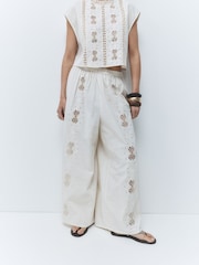 Cream Broderie Wide Leg Trousers - Image 1 of 5