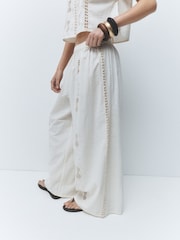 Cream Broderie Wide Leg Trousers - Image 2 of 5