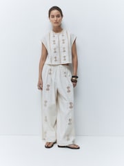 Cream Broderie Wide Leg Trousers - Image 3 of 5