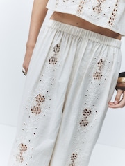 Cream Broderie Wide Leg Trousers - Image 5 of 5