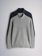 The Set 2 Pack Textured Half Zip Knit Jumpers Navy - Image 1 of 5