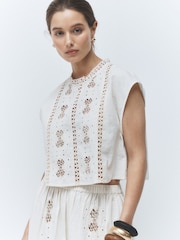 Cream Broderie Shell Top - Image 1 of 4