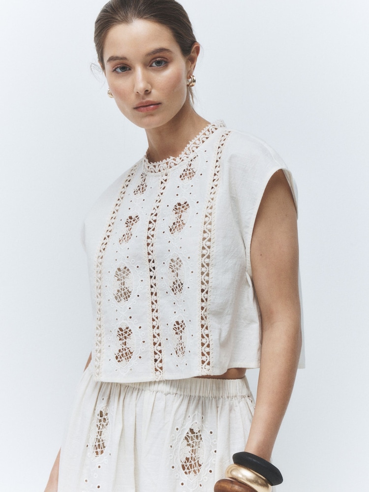 Cream Broderie Shell Top - Image 1 of 4