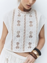 Cream Broderie Shell Top - Image 4 of 4